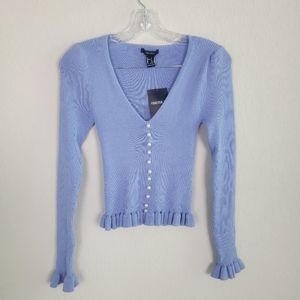 Forever 21 Lilac Purple Ruffle Sleeve Top Small Pastel Casual Sweater Fitted